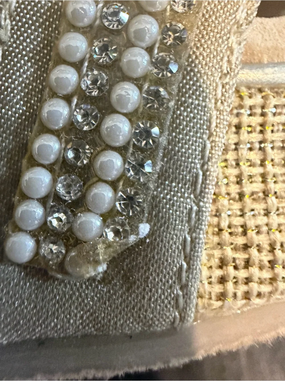 Volatile Pearl Rhinestone Embellished Wedge Slide Sandals Size 7